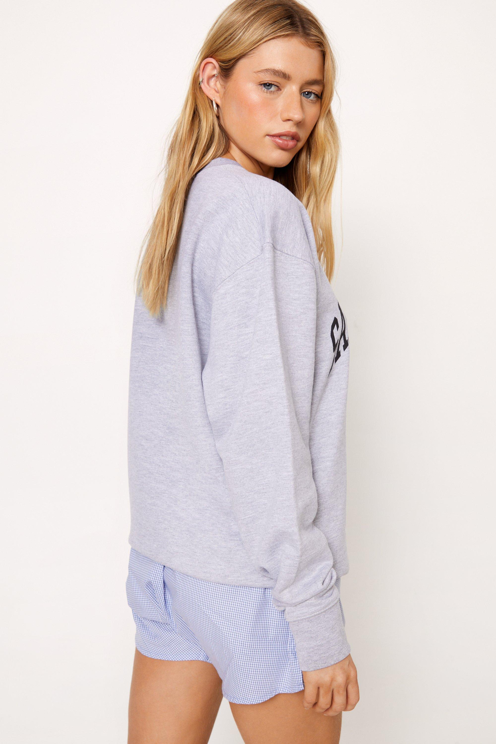 Grey marl california hot sale slogan oversized sweater